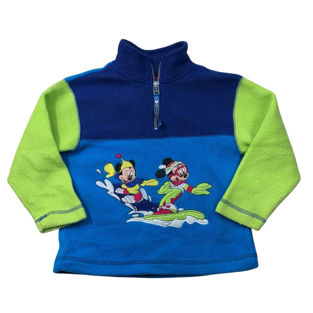 Disney Vintage Mickey & Minnie Mouse Fleece Embroidered Quarter Zip Sweatshirt